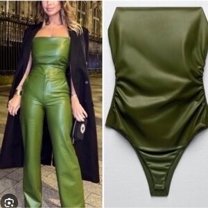 Zara NWT green strapless faux leather bodysuit